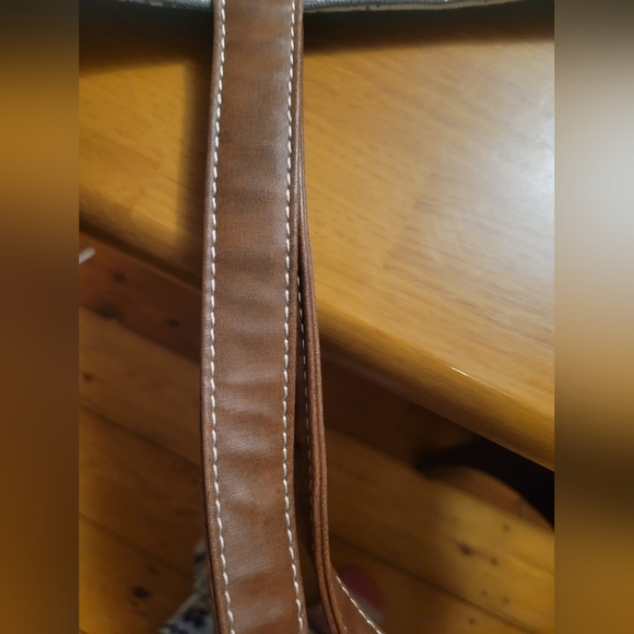 Maika Chic Striped Canvas Tote with Brown Leather Handles - Picture 10 of 13